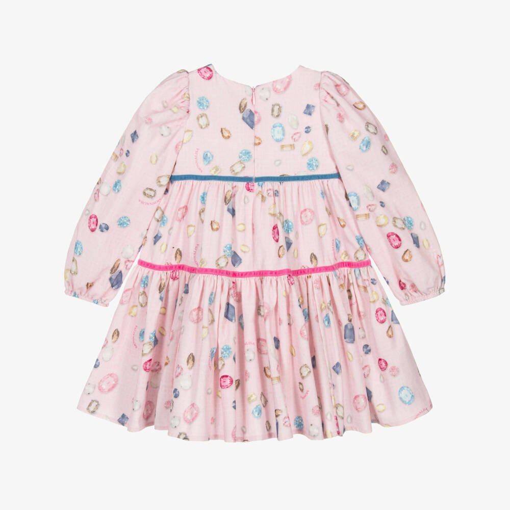 Monnalisa-Girls Pink Corduroy Tiered Jewel Dress | Childrensalon
