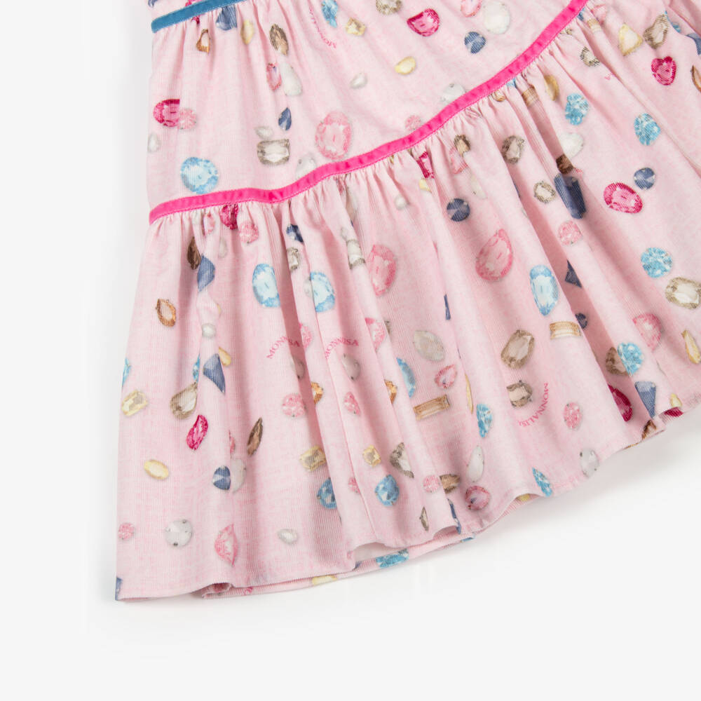Monnalisa-Girls Pink Corduroy Tiered Jewel Dress | Childrensalon