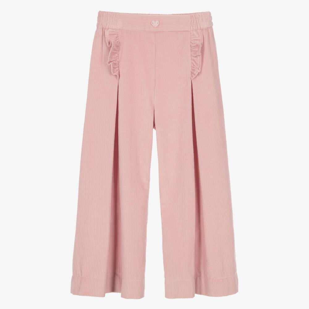 Monnalisa-Girls Pink Corduroy Trousers with Pleated Fronts | Childrensalon