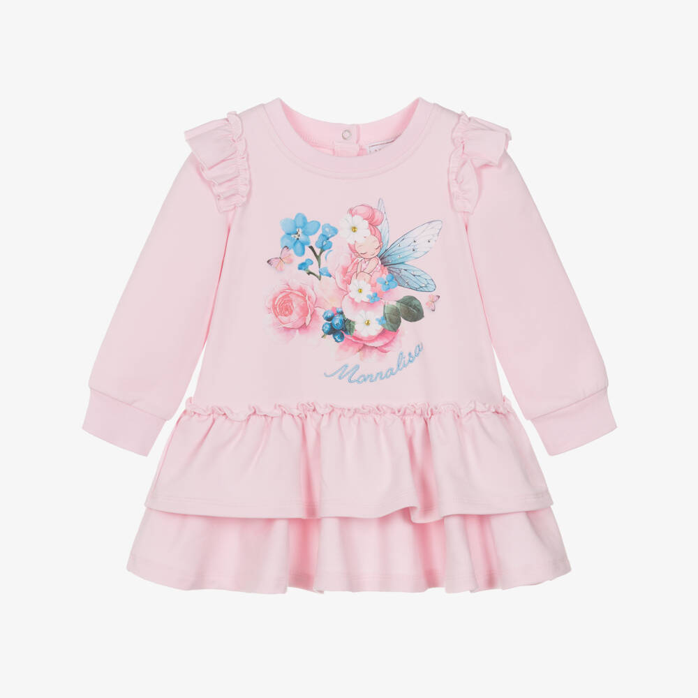 Monnalisa-Girls Pink Cotton Dress with Fairy Motif | Childrensalon