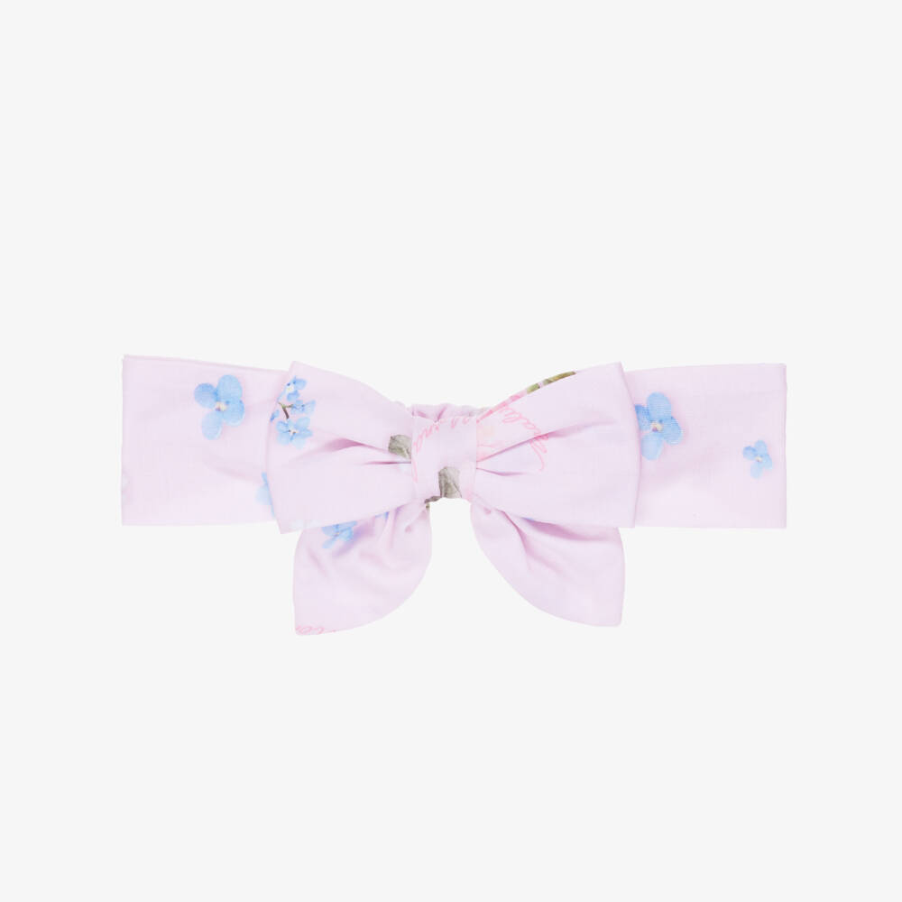 Monnalisa-Girls Pink Cotton Floral Print Bow Headband | Childrensalon