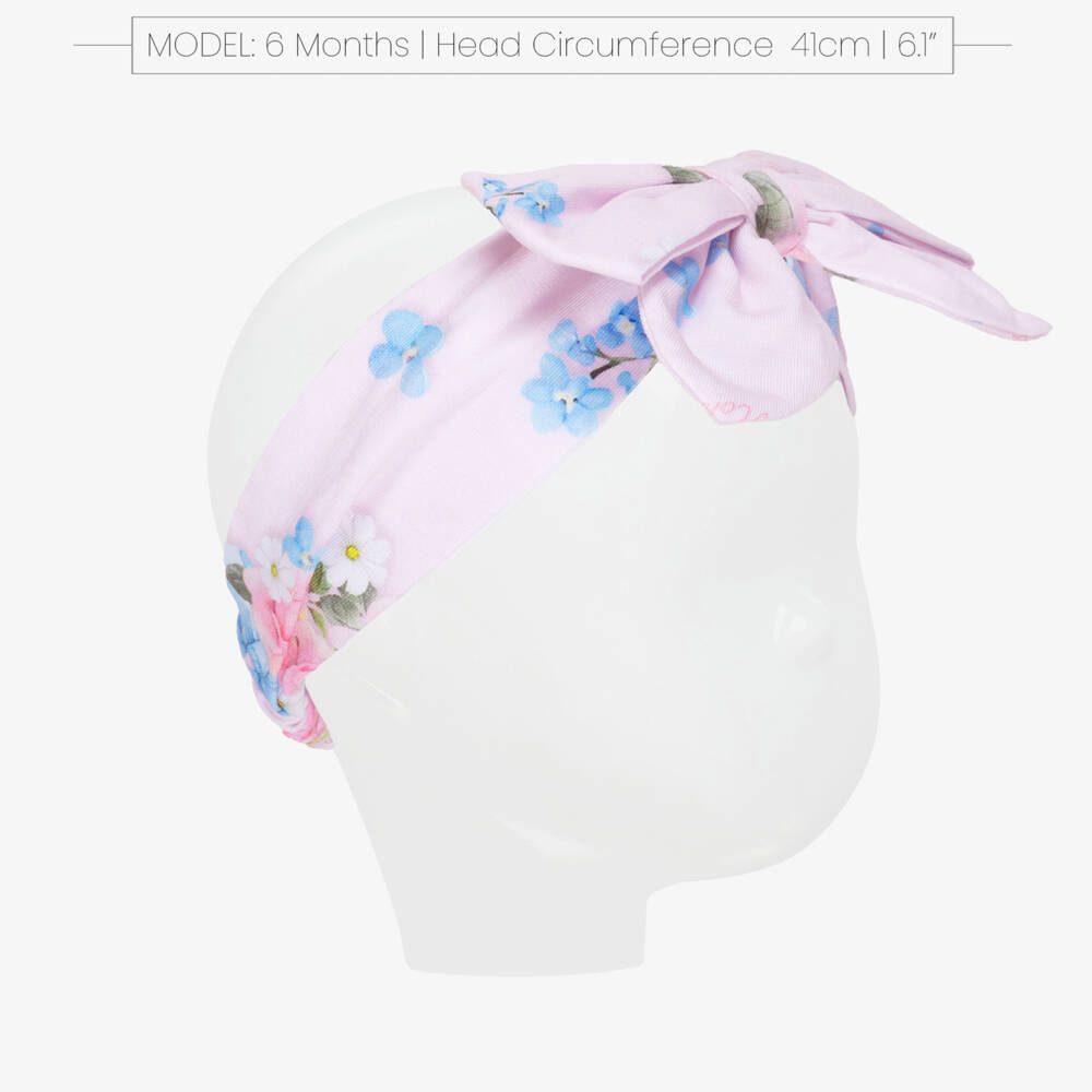 Monnalisa-Girls Pink Cotton Floral Print Bow Headband | Childrensalon