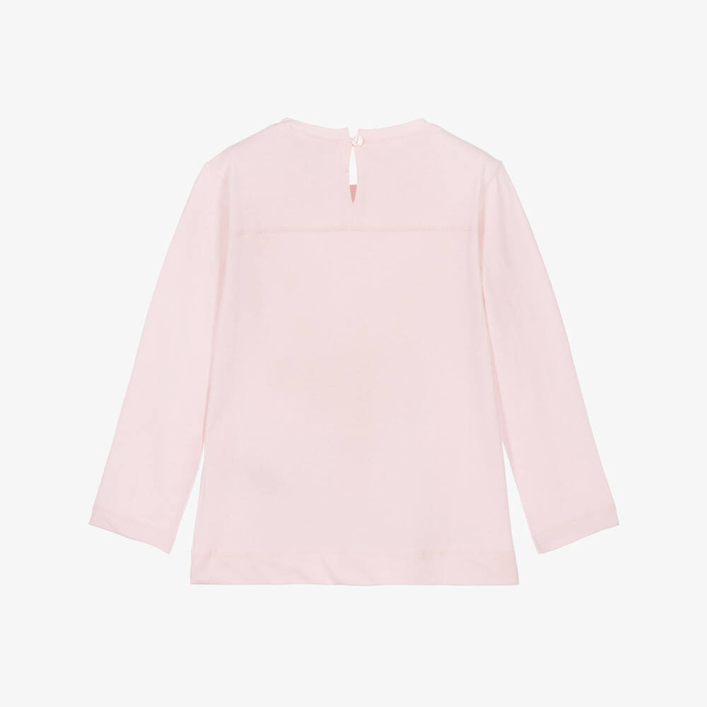 Monnalisa-Girls Pink Cotton Jersey Top with Leopard Bow | Childrensalon