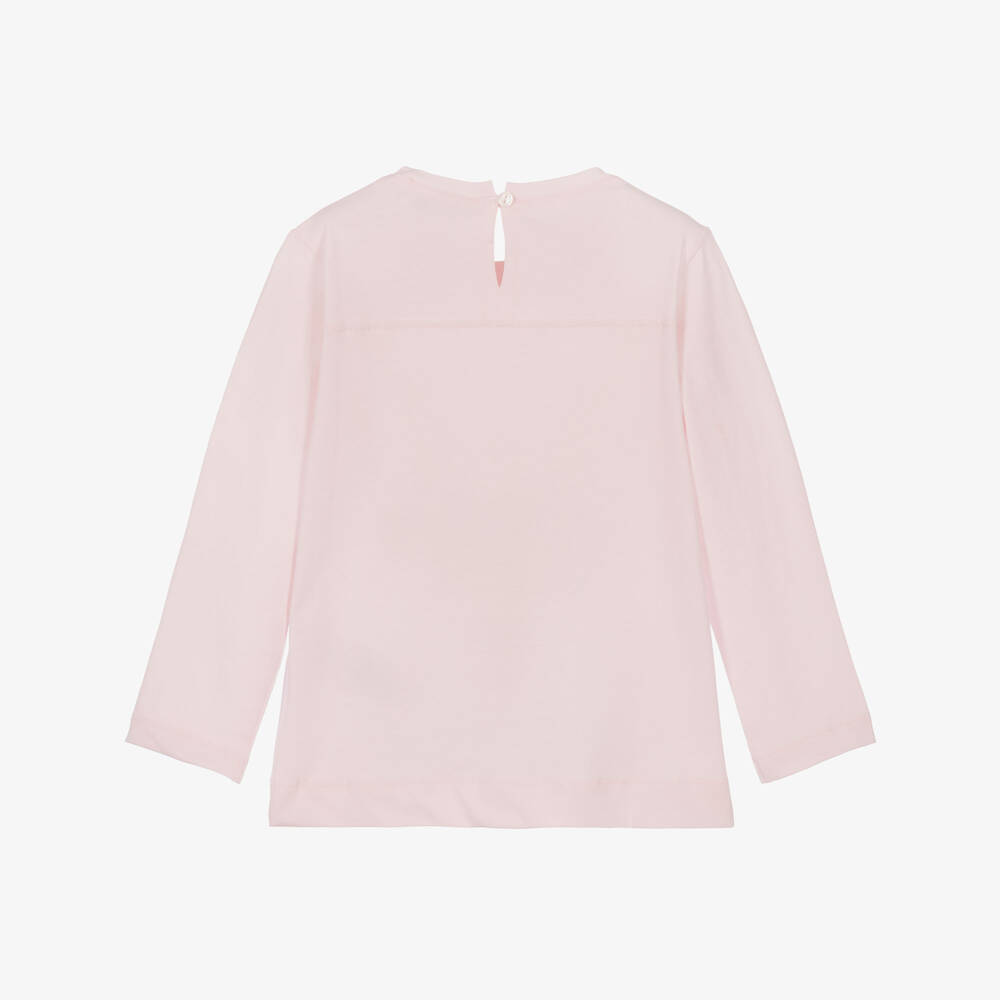 Monnalisa-Girls Pink Cotton Jersey Top with Leopard Bow | Childrensalon
