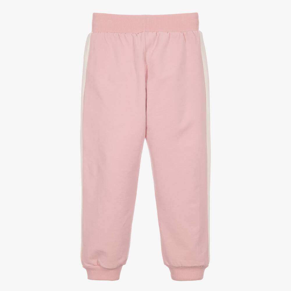 Monnalisa-Girls Pink Cotton Joggers with Diamanté Logo | Childrensalon