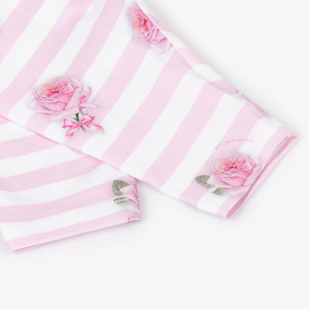 Monnalisa-Girls Pink Cotton Rose Striped Leggings | Childrensalon