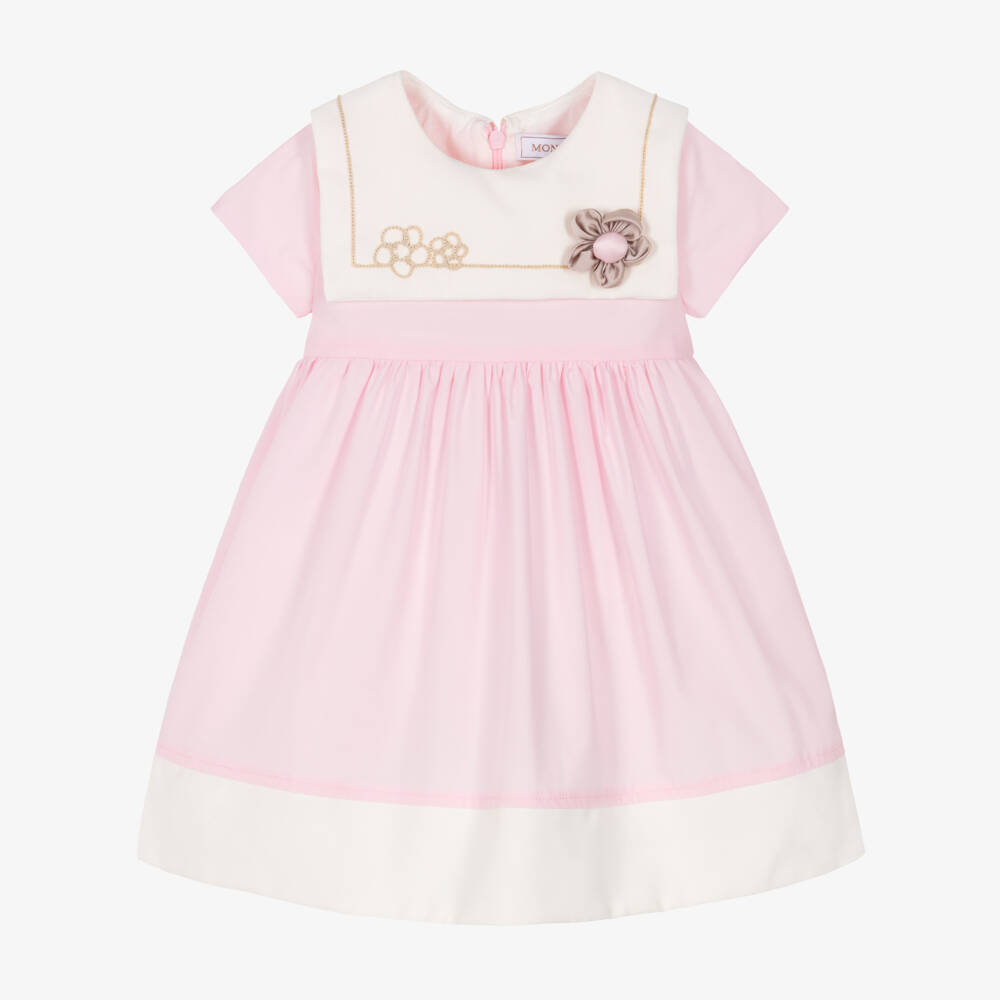 Monnalisa-Girls Pink Cotton Sailor Collar Dress | Childrensalon