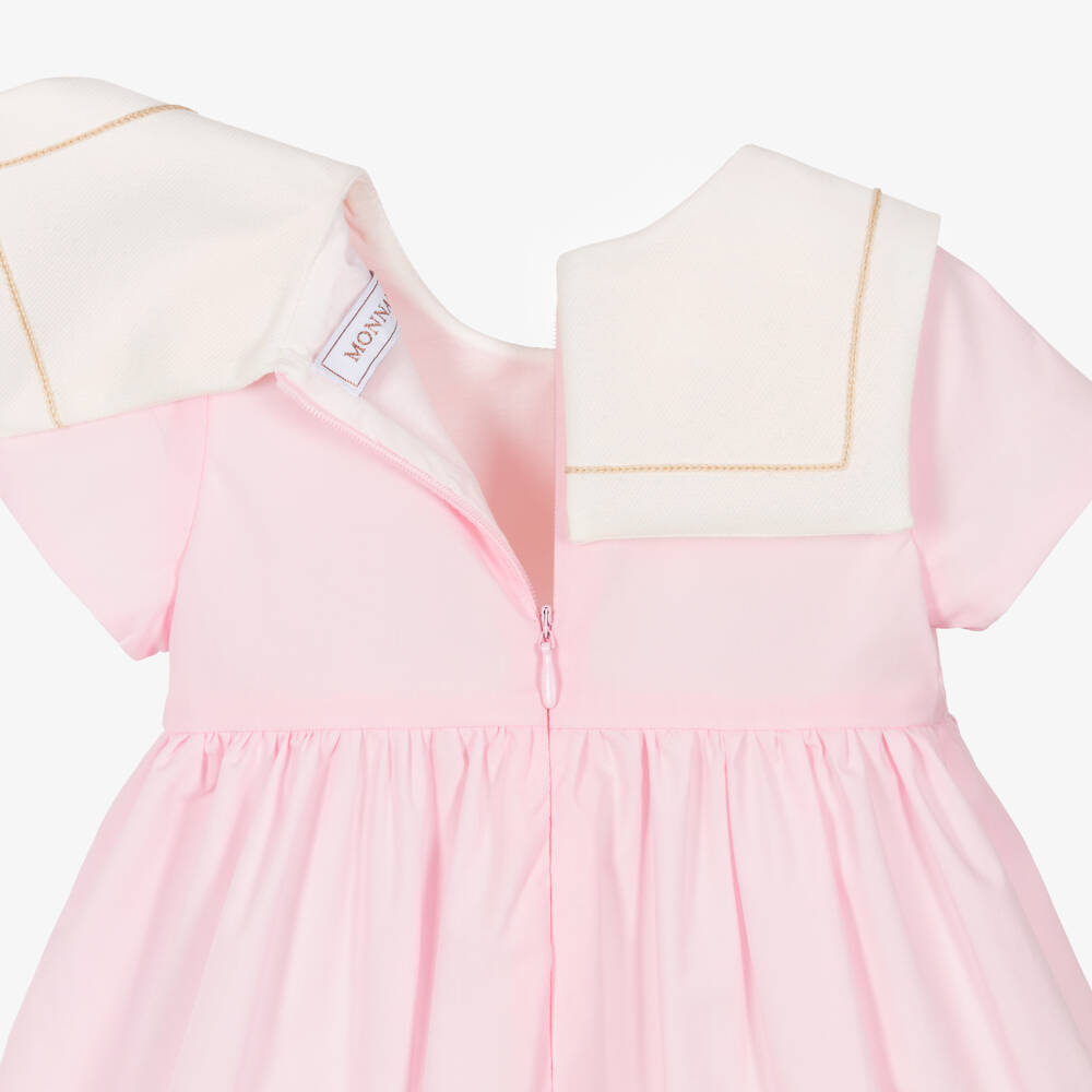 Monnalisa-Girls Pink Cotton Sailor Collar Dress | Childrensalon