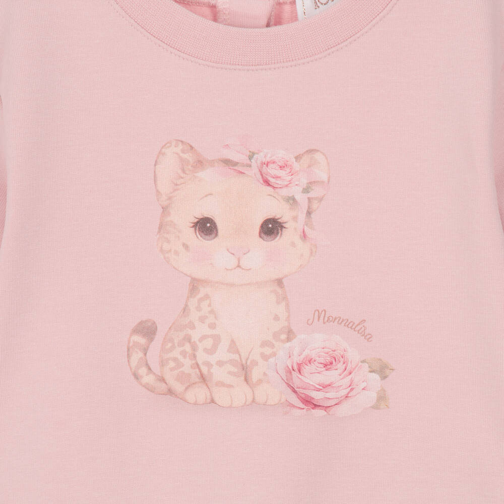 Monnalisa-Girls Pink Cotton Tracksuit with Little Leopard Graphic | Childrensalon