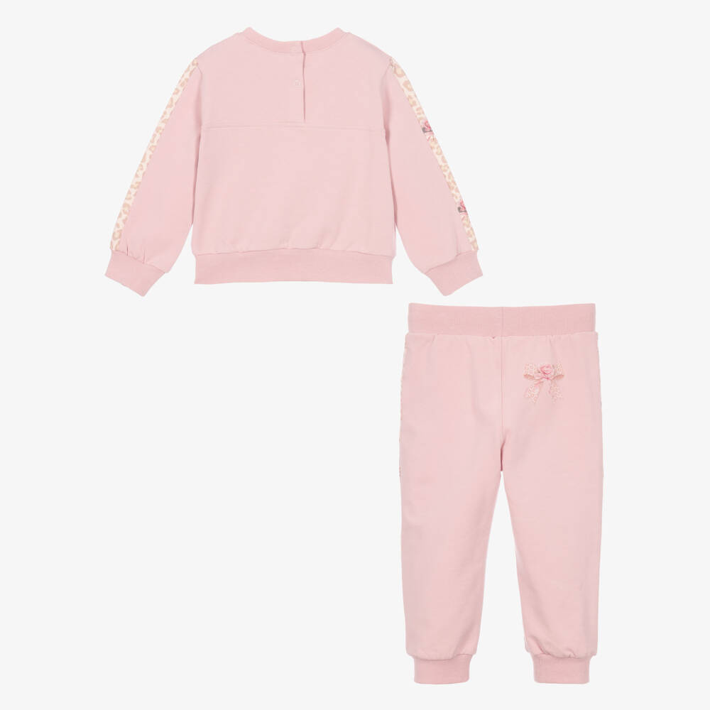 Monnalisa-Girls Pink Cotton Tracksuit with Little Leopard Graphic | Childrensalon