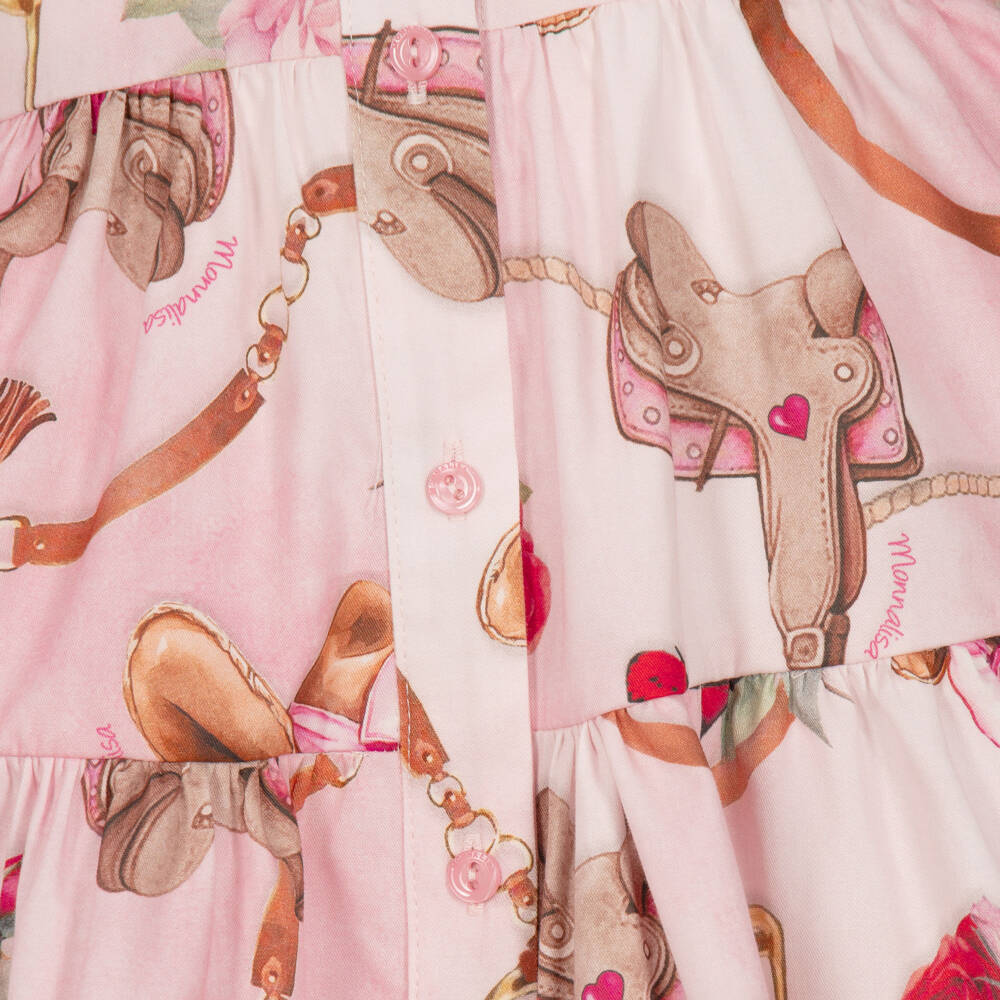 Monnalisa-Girls Pink Cowgirl Print Dress in Cotton Poplin | Childrensalon