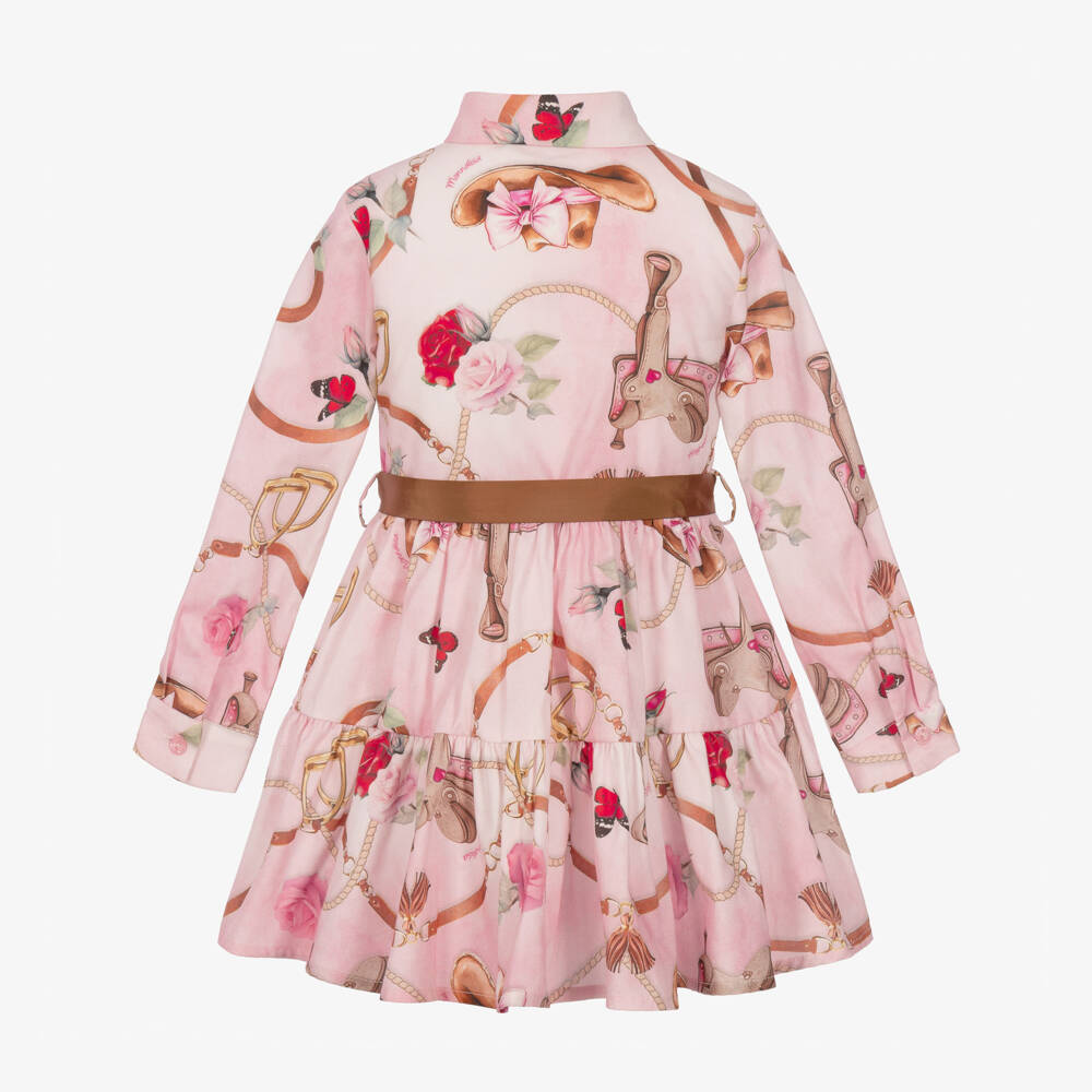 Monnalisa-Girls Pink Cowgirl Print Dress in Cotton Poplin | Childrensalon