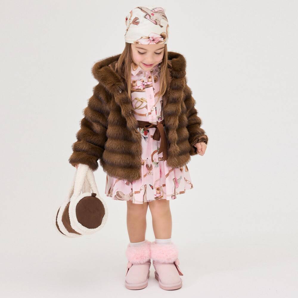 Monnalisa-Girls Pink Cowgirl Print Dress in Cotton Poplin | Childrensalon