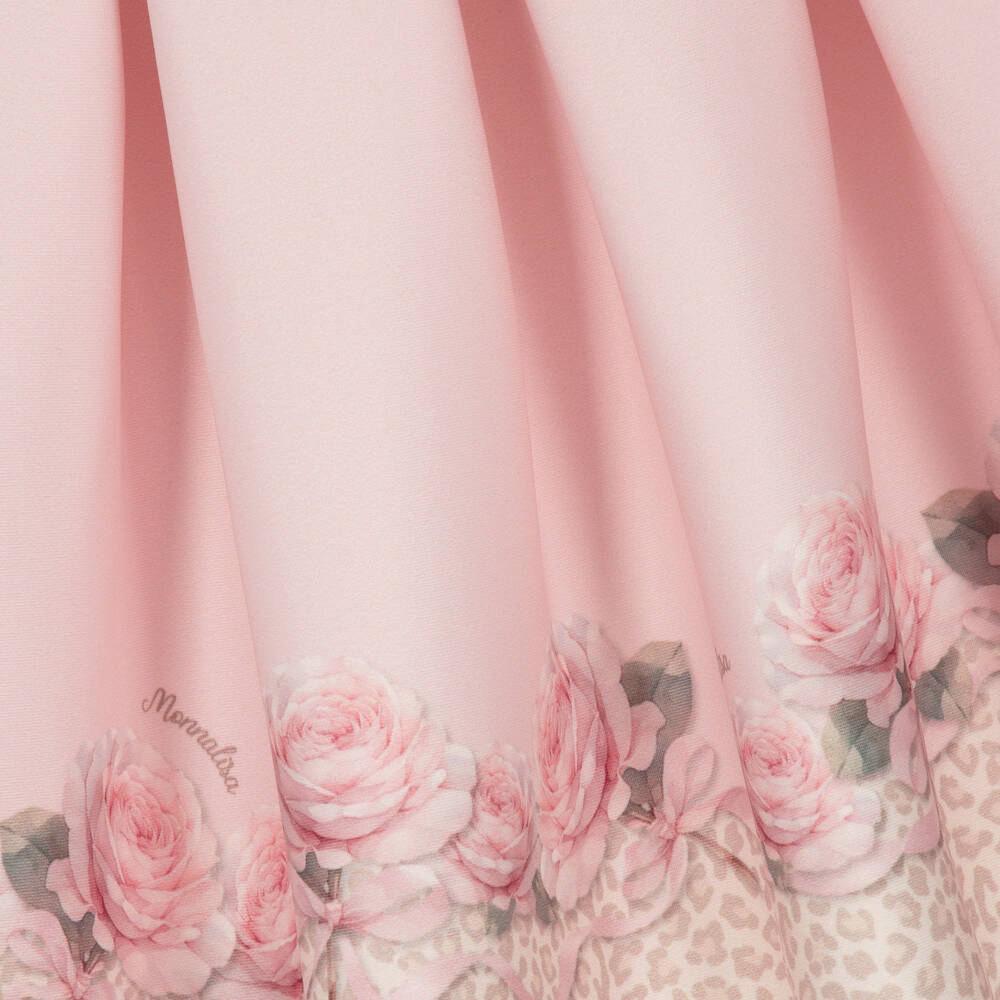Monnalisa-Girls Pink Dress with Leopard Print Hem | Childrensalon