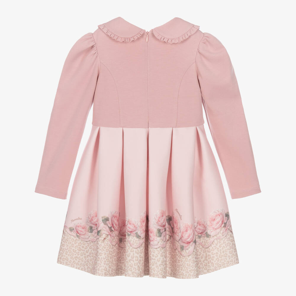 Monnalisa-Girls Pink Dress with Leopard Print Hem | Childrensalon