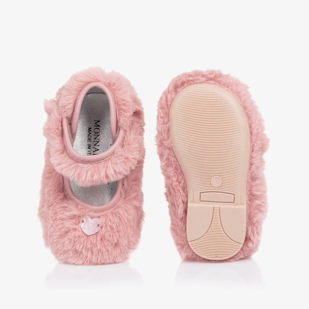 Monnalisa-Girls Pink Faux Fur Ballerina Pumps | Childrensalon