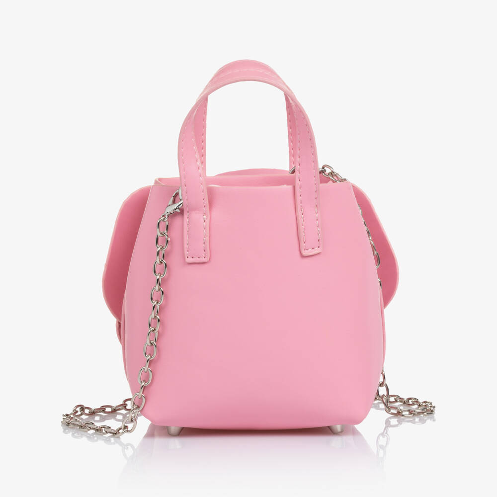 Monnalisa Chic-Girls Pink Faux Leather Flower Handbag (14cm) | Childrensalon