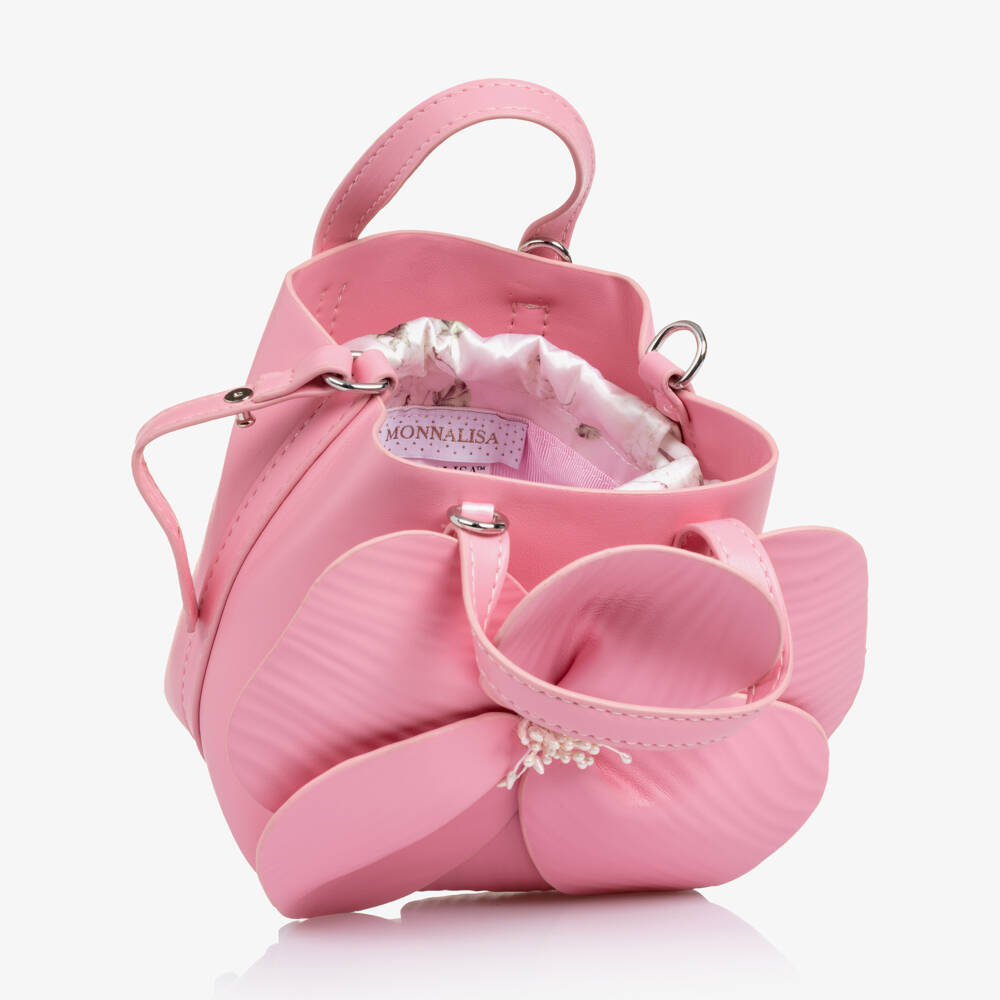 Monnalisa Chic-Girls Pink Faux Leather Flower Handbag (14cm) | Childrensalon