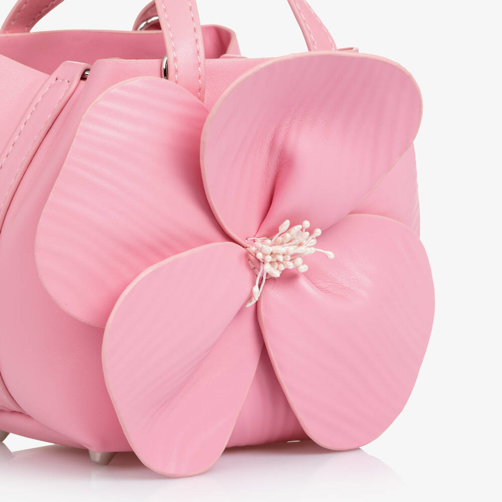 Monnalisa Chic-Girls Pink Faux Leather Flower Handbag (14cm) | Childrensalon