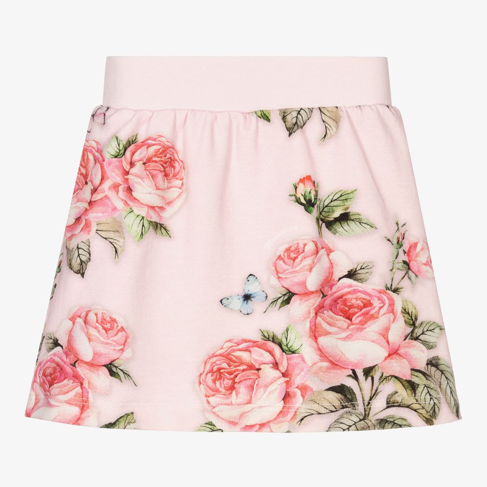 Monnalisa-Girls Pink Floral Cotton Skirt | Childrensalon