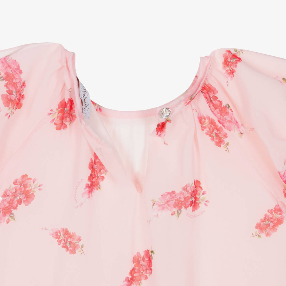Monnalisa Chic-Girls Pink Floral Crêpe Chiffon Dress | Childrensalon