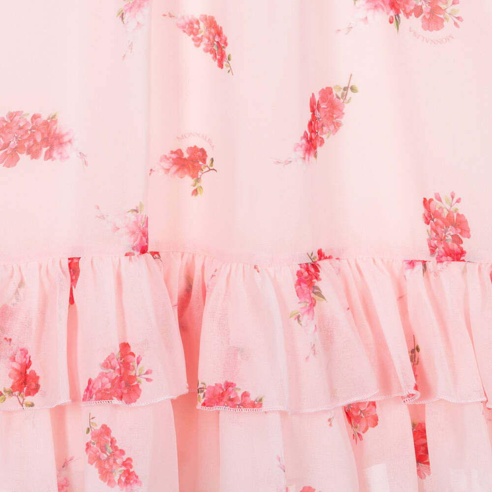 Monnalisa Chic-Girls Pink Floral Crêpe Chiffon Dress | Childrensalon