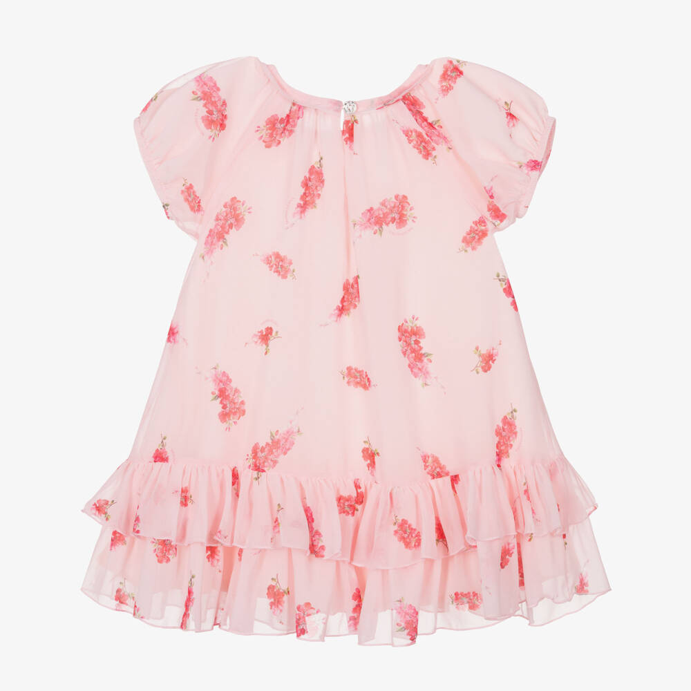 Monnalisa Chic-Girls Pink Floral Crêpe Chiffon Dress | Childrensalon