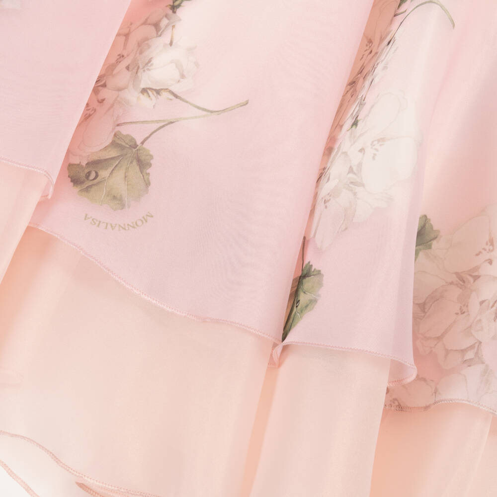 Monnalisa Chic-Girls Pink Floral Organza Tiered Skirt | Childrensalon