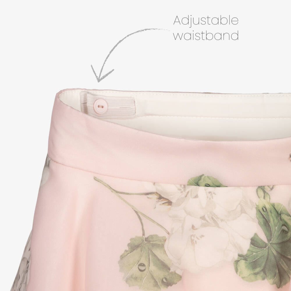 Monnalisa Chic-Girls Pink Floral Organza Tiered Skirt | Childrensalon