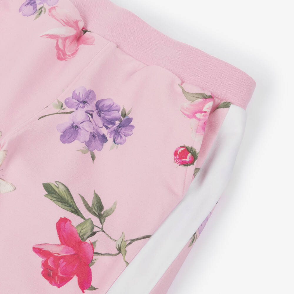 Monnalisa-Джоггеры розовые из хлопкового трикотажа с цветами для девочек | Childrensalon