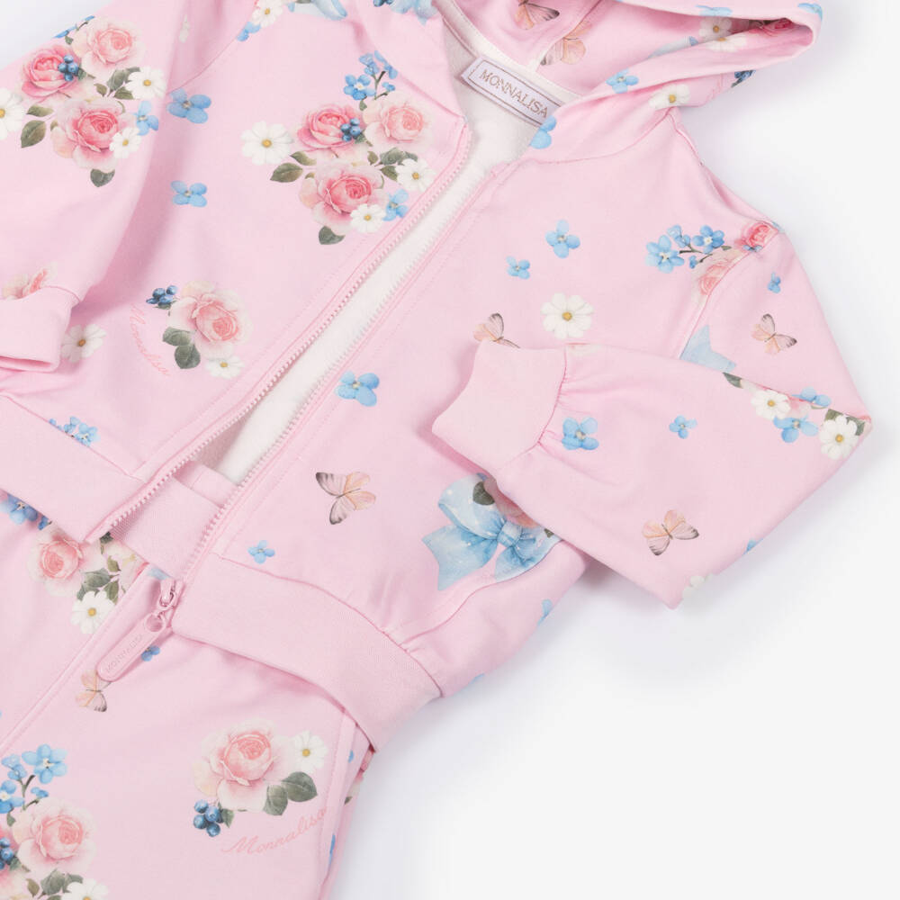 Monnalisa-بدلة رياضية قطن بطبعة ورود لون زهري للبنات | Childrensalon
