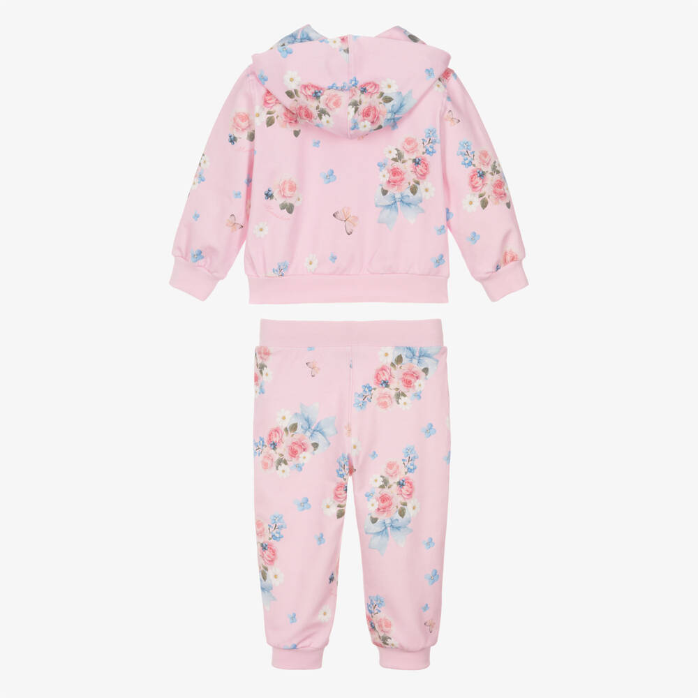 Monnalisa-بدلة رياضية قطن بطبعة ورود لون زهري للبنات | Childrensalon