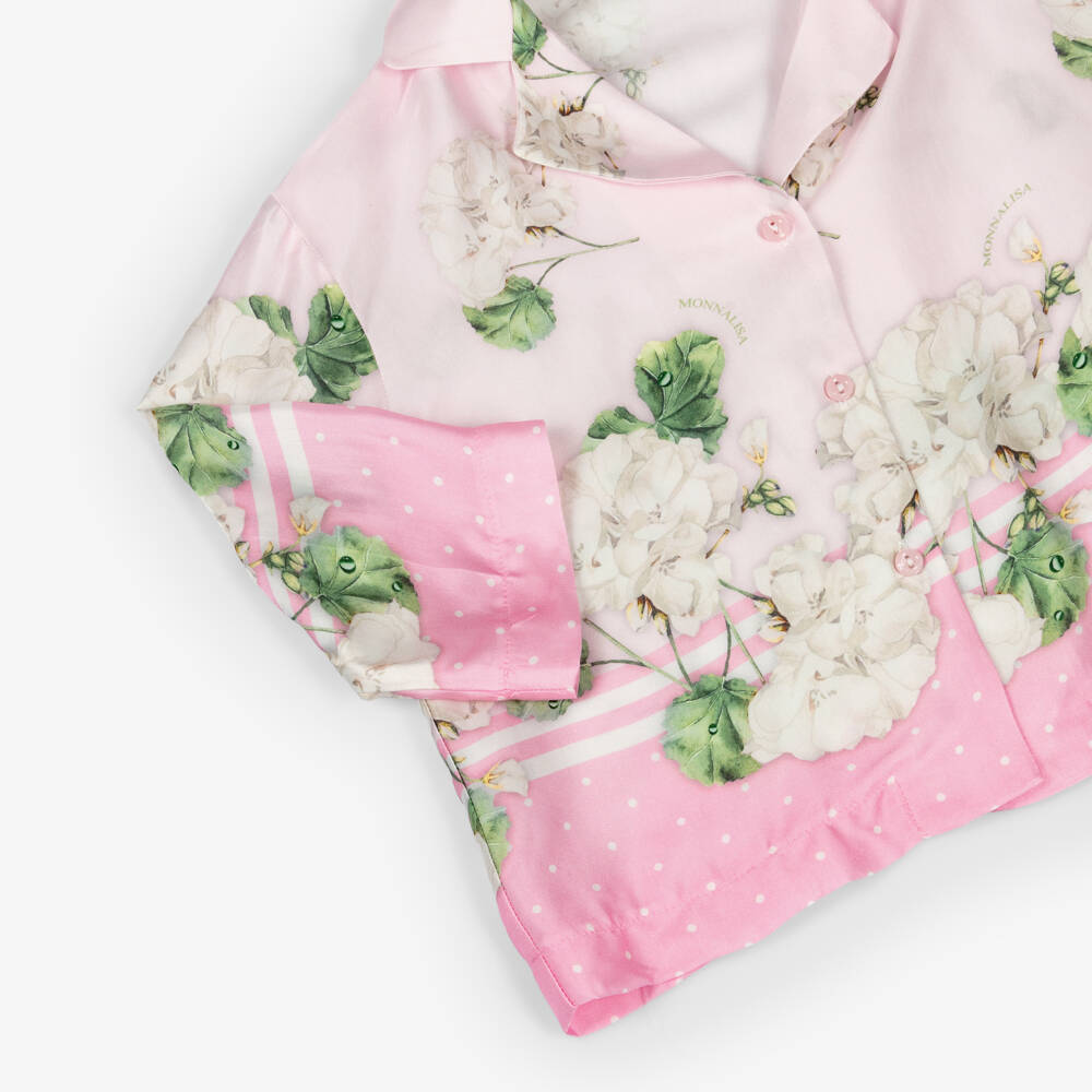 Monnalisa Шик-Girls Pink Floral Satin Shirt | Childrensalon