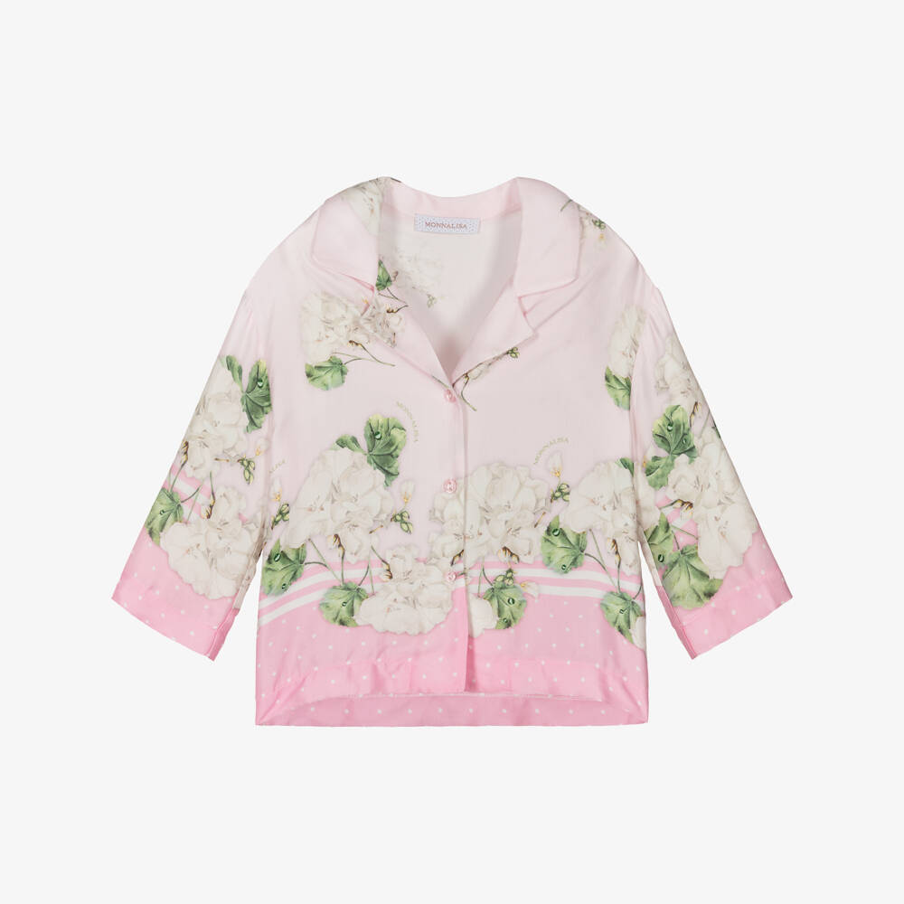 Monnalisa Chic-Girls Pink Floral Satin Shirt | Childrensalon