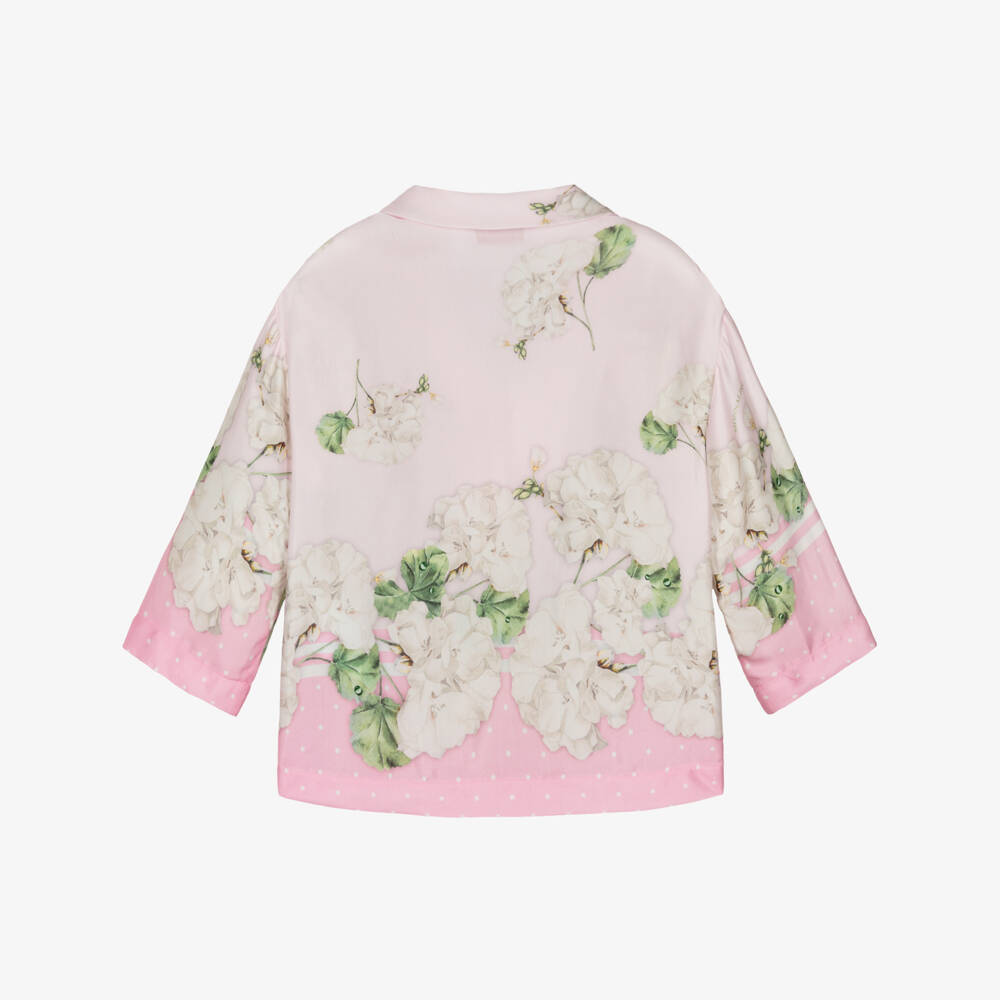 Monnalisa Chic-Girls Pink Floral Satin Shirt | Childrensalon