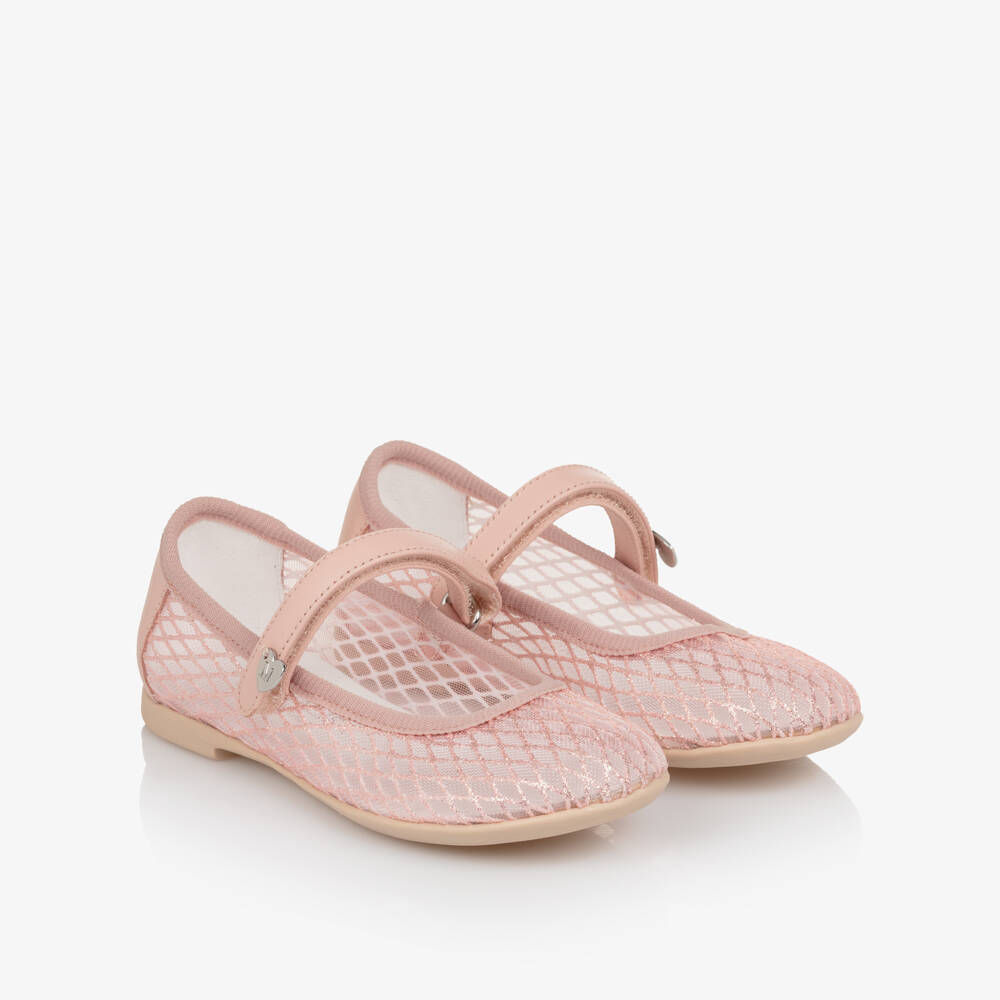 Monnalisa-Girls Pink Glitter Mesh Mary Jane Shoes | Childrensalon