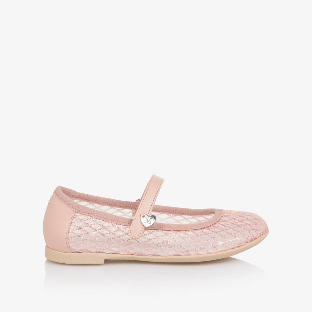 Monnalisa-Girls Pink Glitter Mesh Mary Jane Shoes | Childrensalon