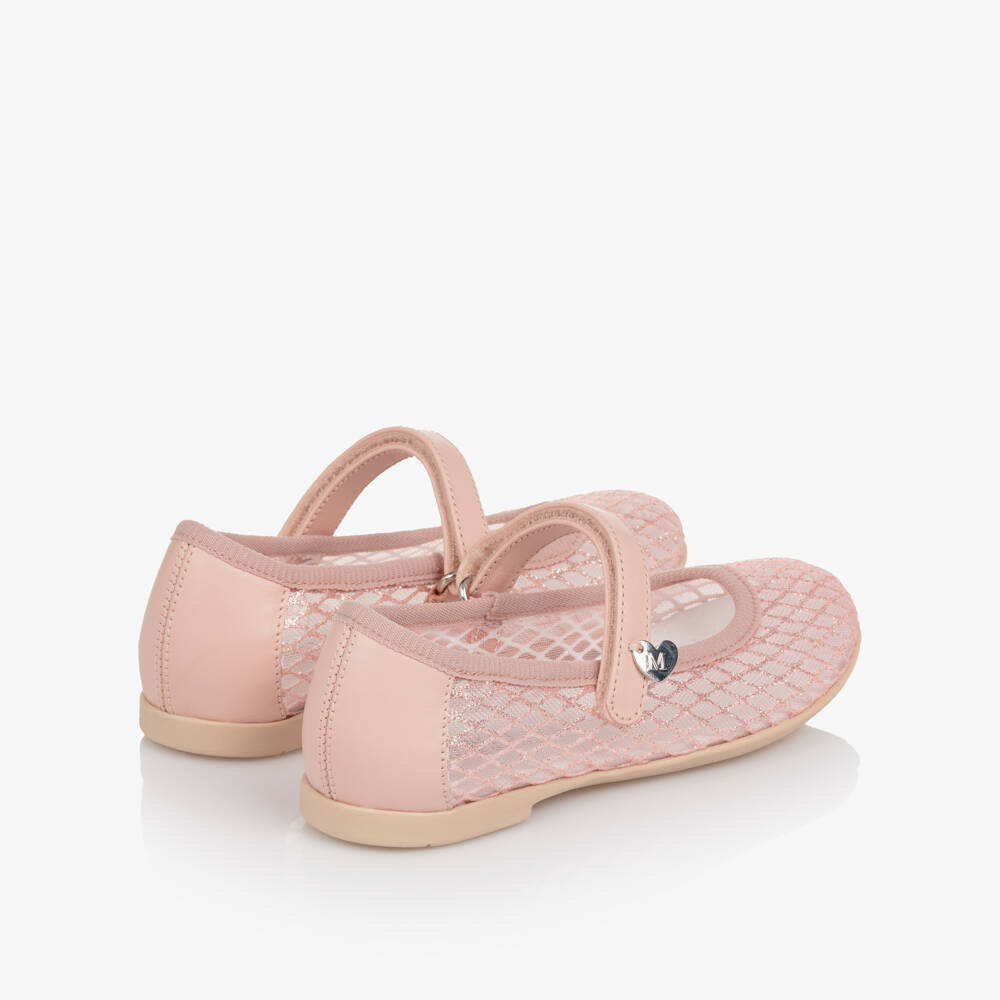 Monnalisa-Girls Pink Glitter Mesh Mary Jane Shoes | Childrensalon