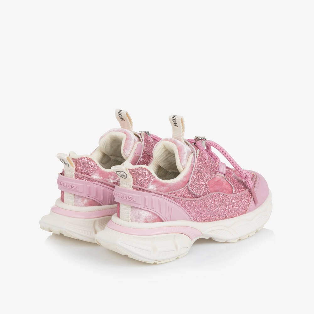 Monnalisa-Girls Pink Glitter & Plush Chunky Trainers | Childrensalon