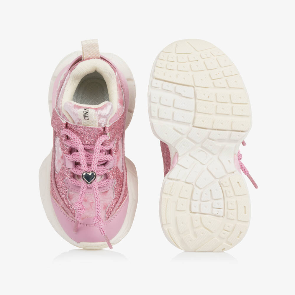 Monnalisa-Girls Pink Glitter & Plush Chunky Trainers | Childrensalon