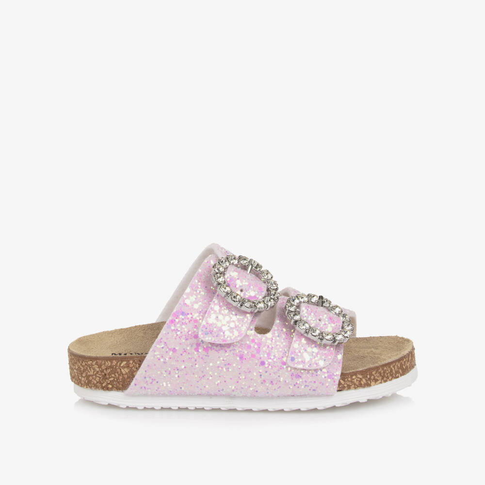 Monnalisa-Girls Pink Glitter Sandals with Diamanté Buckles | Childrensalon