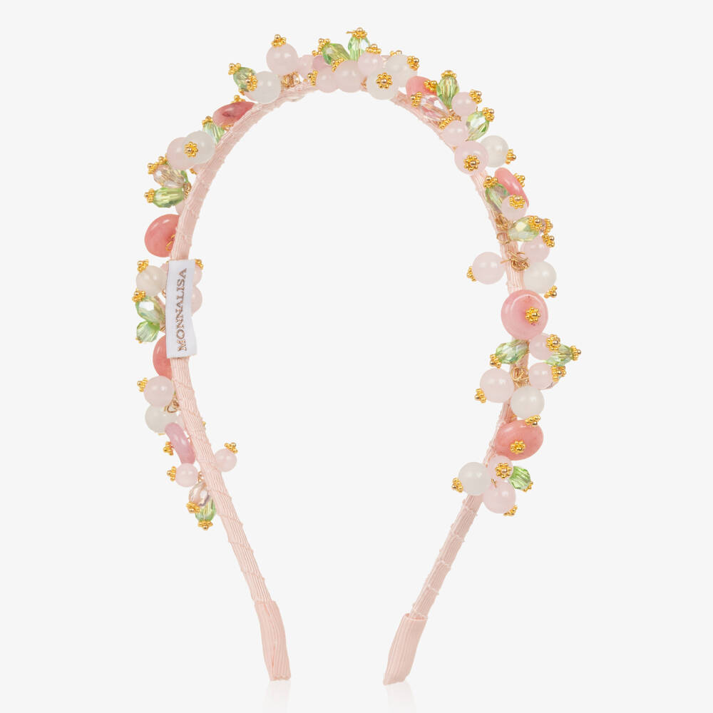 Monnalisa Chic-Girls Pink & Green Jewelled Hairband | Childrensalon