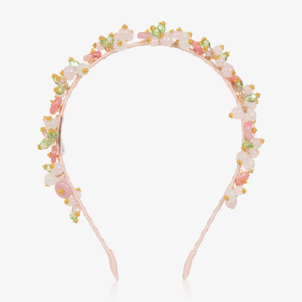 Monnalisa Chic-Girls Pink & Green Jewelled Hairband | Childrensalon