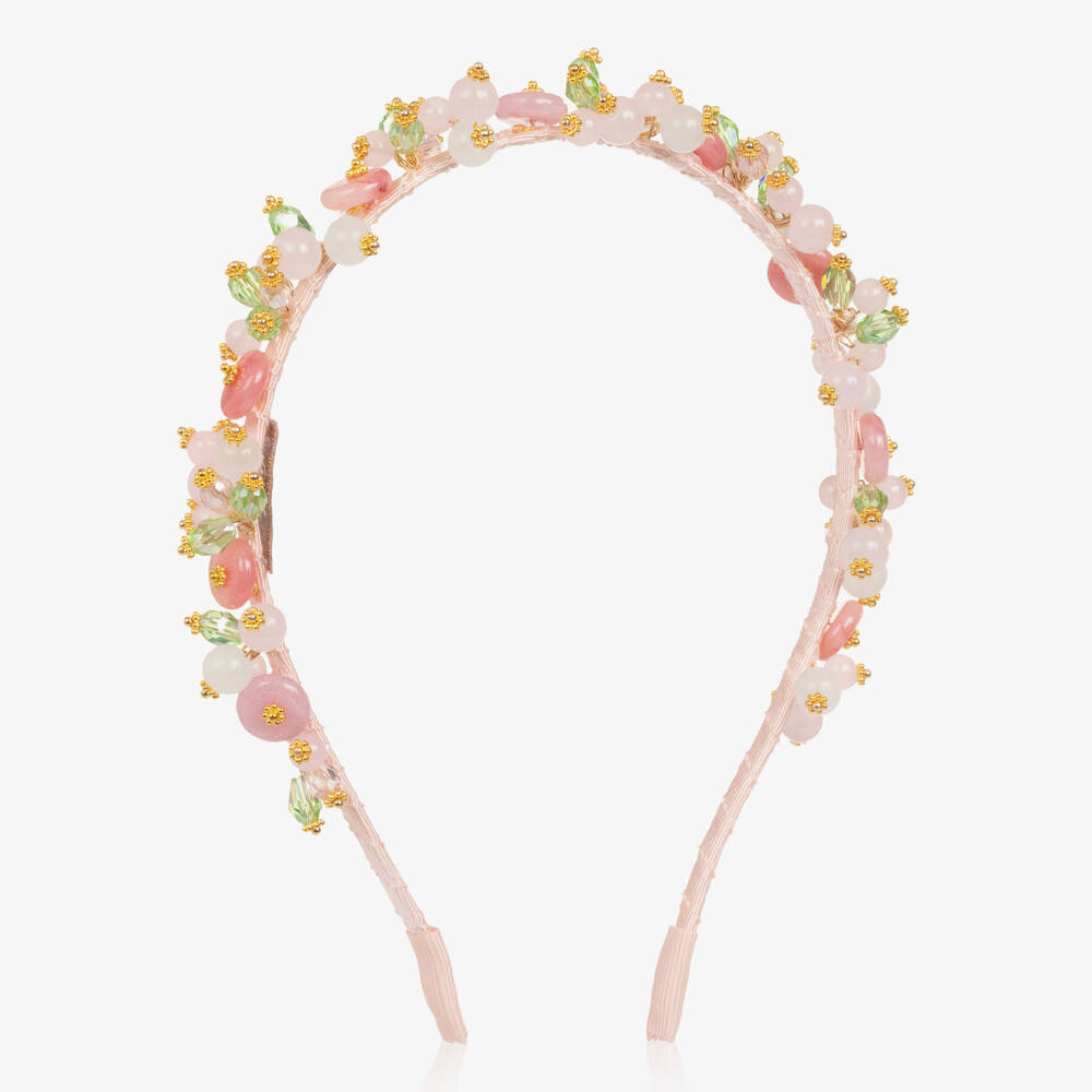 Monnalisa Chic-Girls Pink & Green Jewelled Hairband | Childrensalon