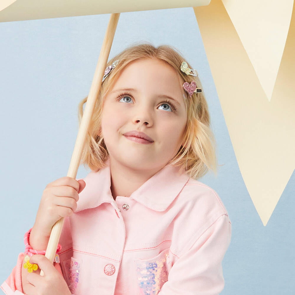 Monnalisa-Girls Pink Heart & Butterfly Hair Clips (4 Pack) | Childrensalon