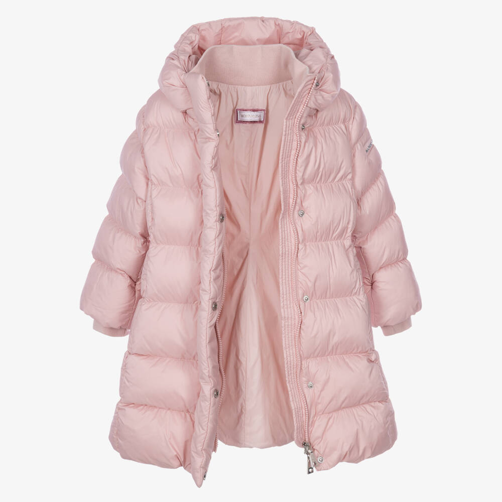 Monnalisa-Girls Pink Hooded Puffer Coat with Belt | Childrensalon