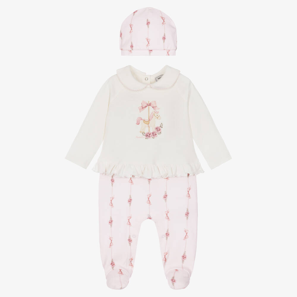 Monnalisa-Girls Pink & Ivory Cotton Babysuit Set | Childrensalon