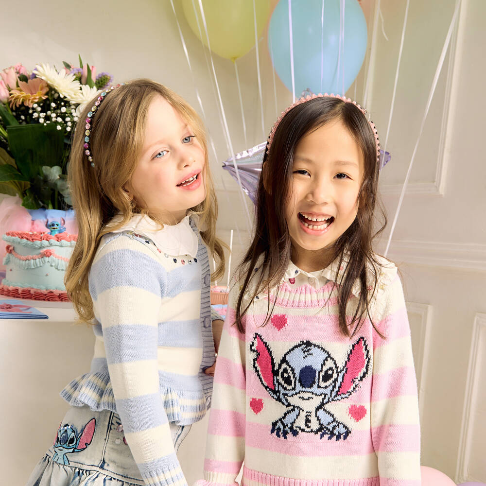 Monnalisa-Свитер Disney в розово-кремовую полоску для девочек | Childrensalon