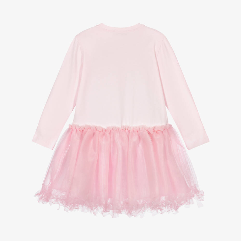 Monnalisa-Girls Pink Jersey & Tulle Dress with Sparkly Jessie Print | Childrensalon