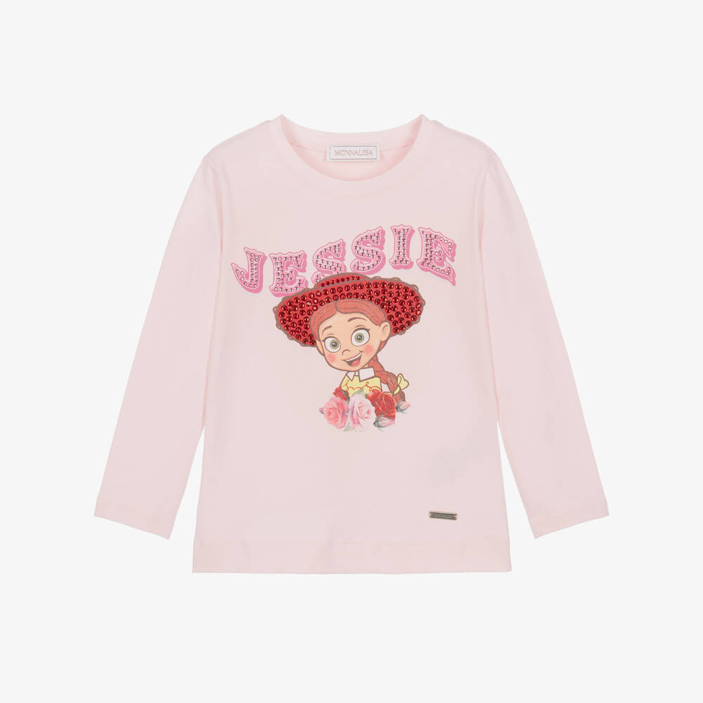 Monnalisa-Girls Pink Jessie Cotton Top | Childrensalon